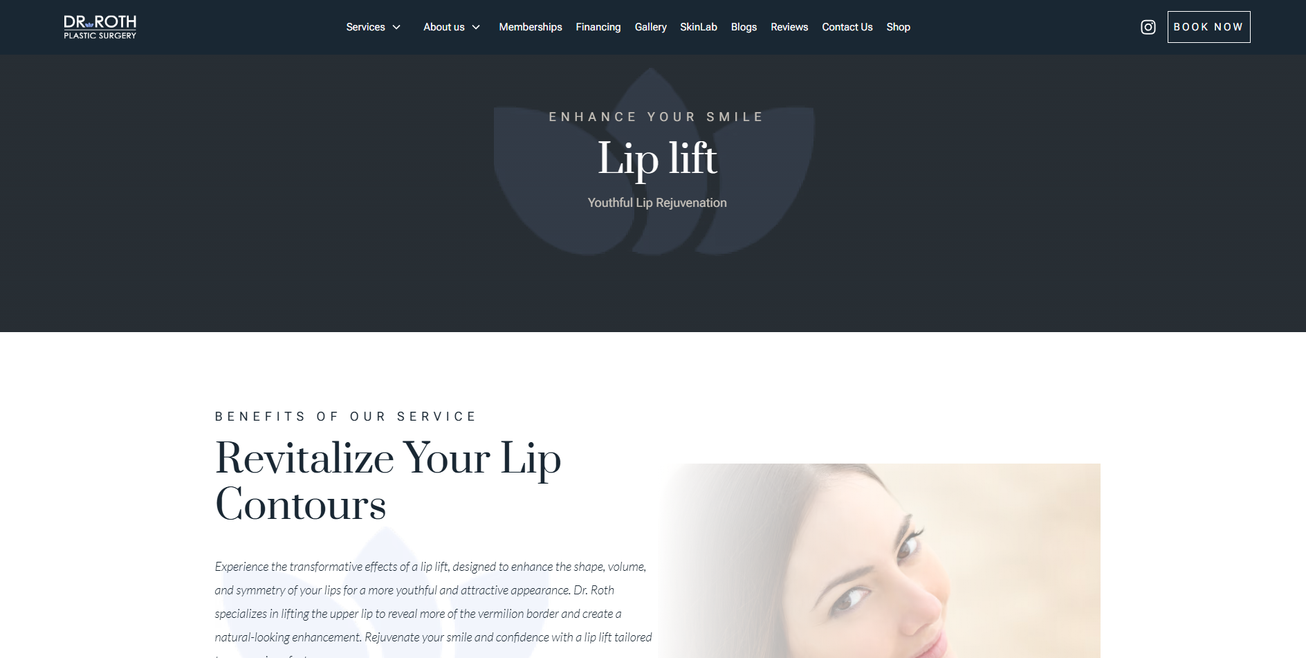 Dr. Roth Plastic Surgery — Lip lift service page